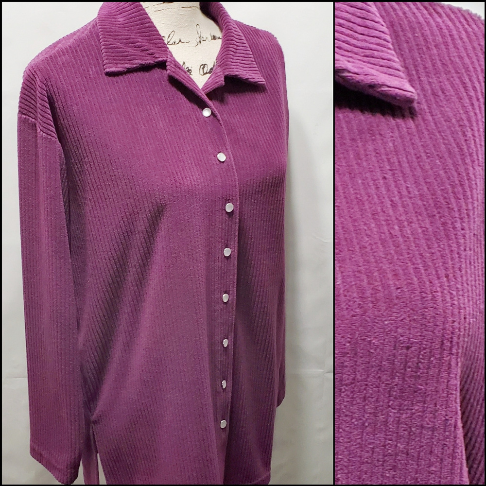 Agenda Cotton Blend Purple Ribbed Blouse